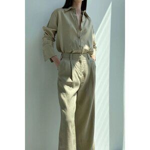 Oak + Fort 100% Linen Straight Wide Leg Trouser Pants Effortless Quiet Luxury